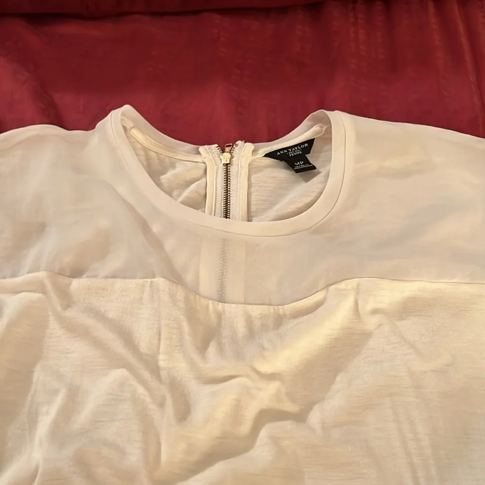 Ann Taylor Cream Sleeveless Blouse with Gold Zipper - Picture 3 of 4